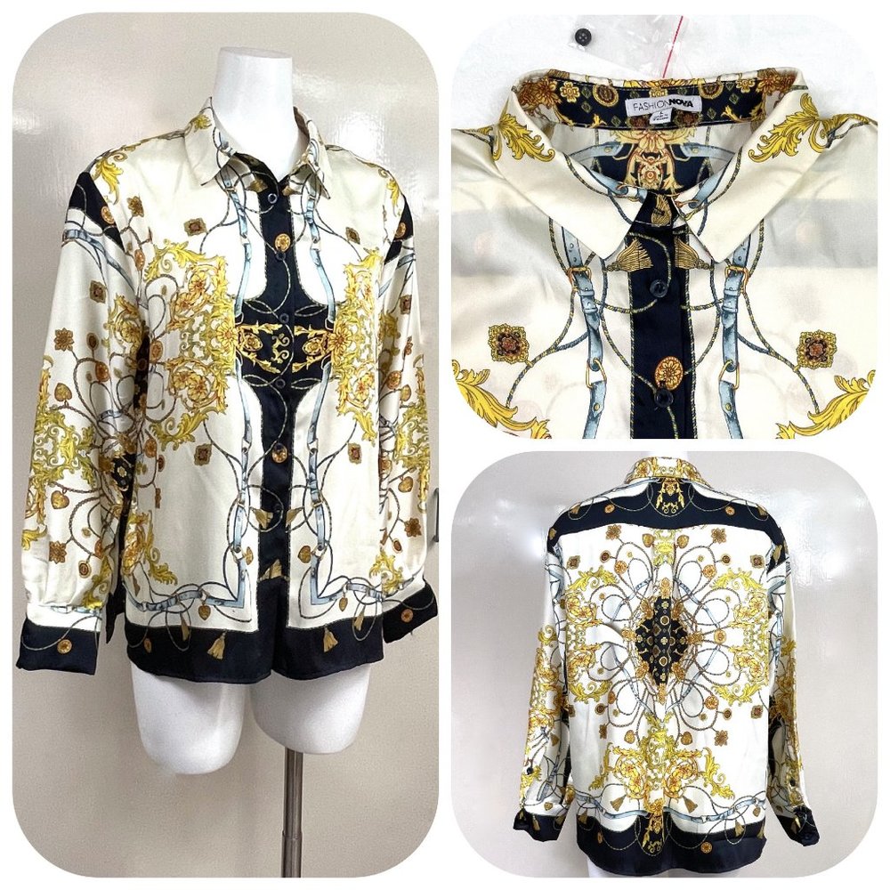 NWT Fashion Nova equestrian button down blouse L